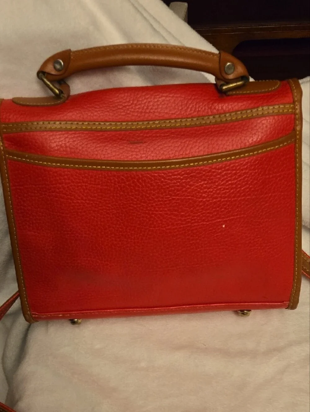 Dooney & Bourke Red Leather Satchel/Purse Set with Brown Trim